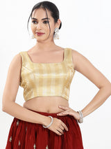 Gold zari brocade square neck sleeveless blouse
