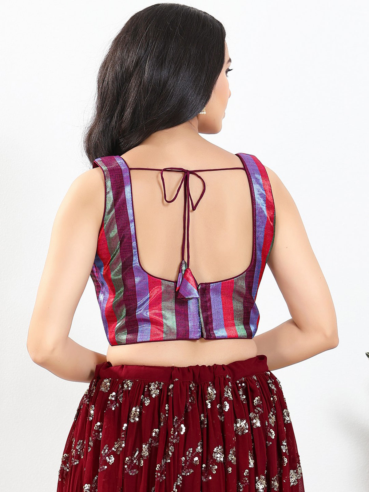 Wine multi zari brocade square neck blouse