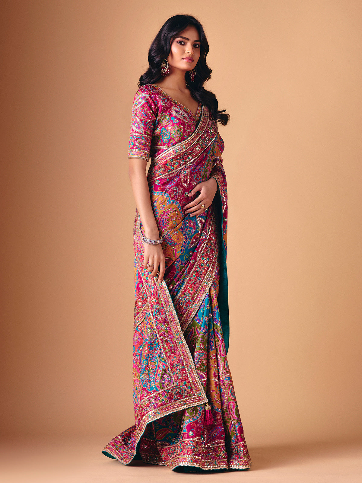 Multicolor semi silk zari work party wear saree