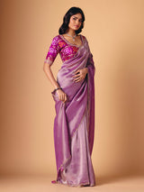 Pastel purple saree in tissue silk with ready made blouse