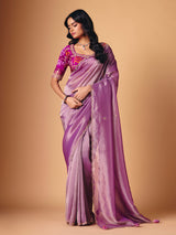 Pastel purple saree in tissue silk with ready made blouse