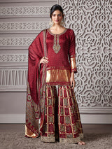 Maroon printed punjabi style palazzo suit