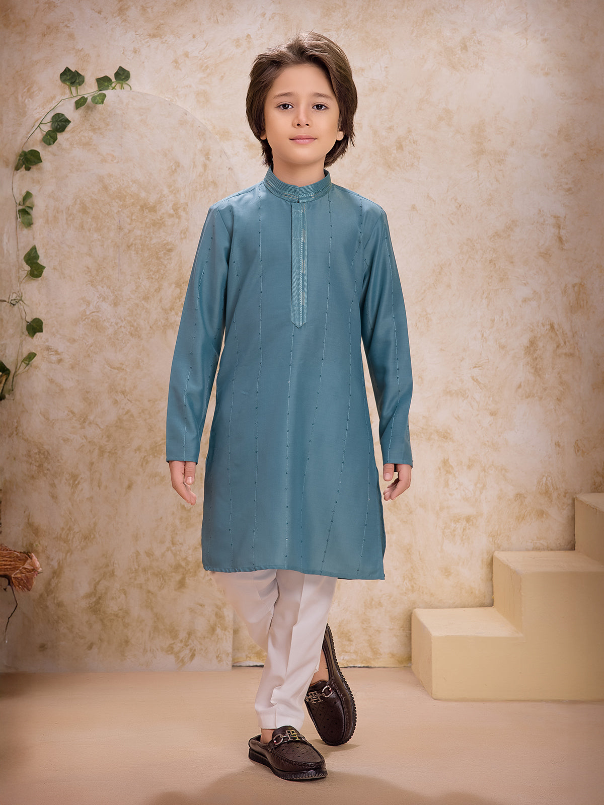 Blue cotton silk elegant kurta suit
