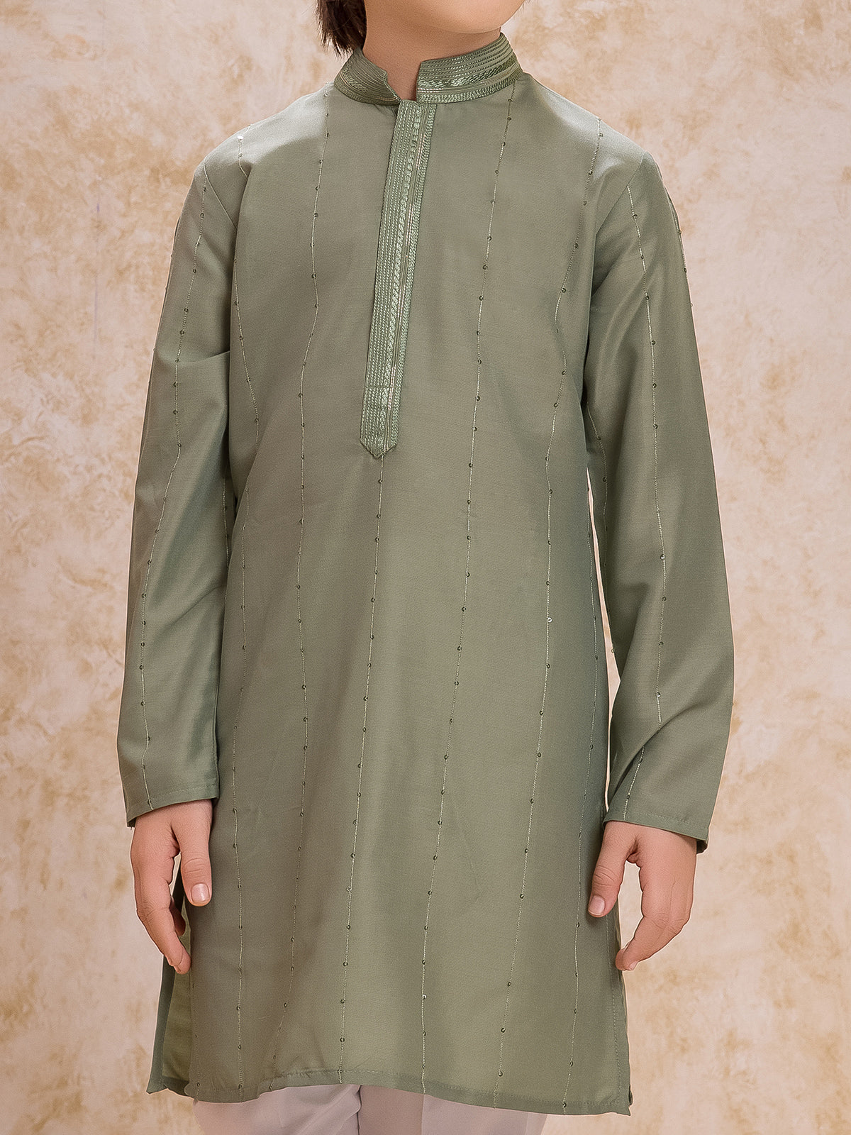 Pista green cotton silk ethnic kurta suit