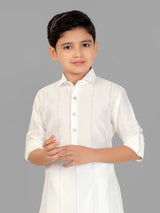 White cotton silk boys pathani suit festive