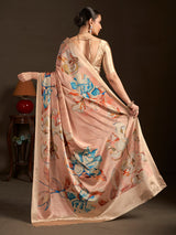 Light peach ready to wear silk crepe saree for women