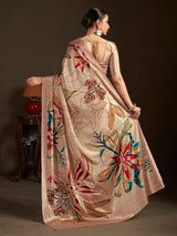 Pastel cream ready to wear silk crepe saree