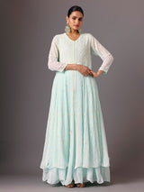 Light blue georgette v neck anarkali suit for festive wear