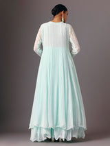 Light blue georgette v neck anarkali suit for festive wear