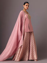 Onion pink silk v neck palazzo suit