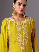 Yellow silk round neck traditional sharara suit