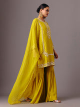 Yellow silk round neck traditional sharara suit