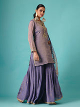 Pastel purple silk full sleeve elegant sharara suit