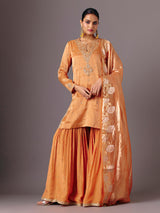 Orange silk full sleeve festive sharara suit