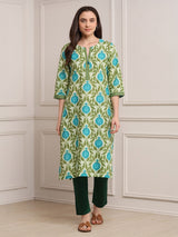Green printed straight cut casual kurti
