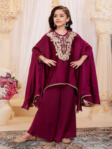 Purple satin silk designer palazzo suit for girls