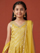 Yellow tissue silk anarkali palazzo suit with dupatta