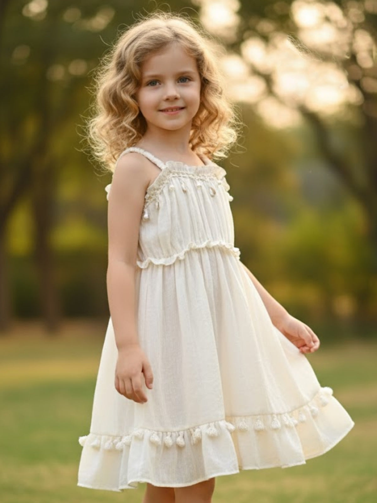 Cream cotton pearl and cowrie shell work frock
