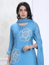 Sky blue silk embellished kurti set