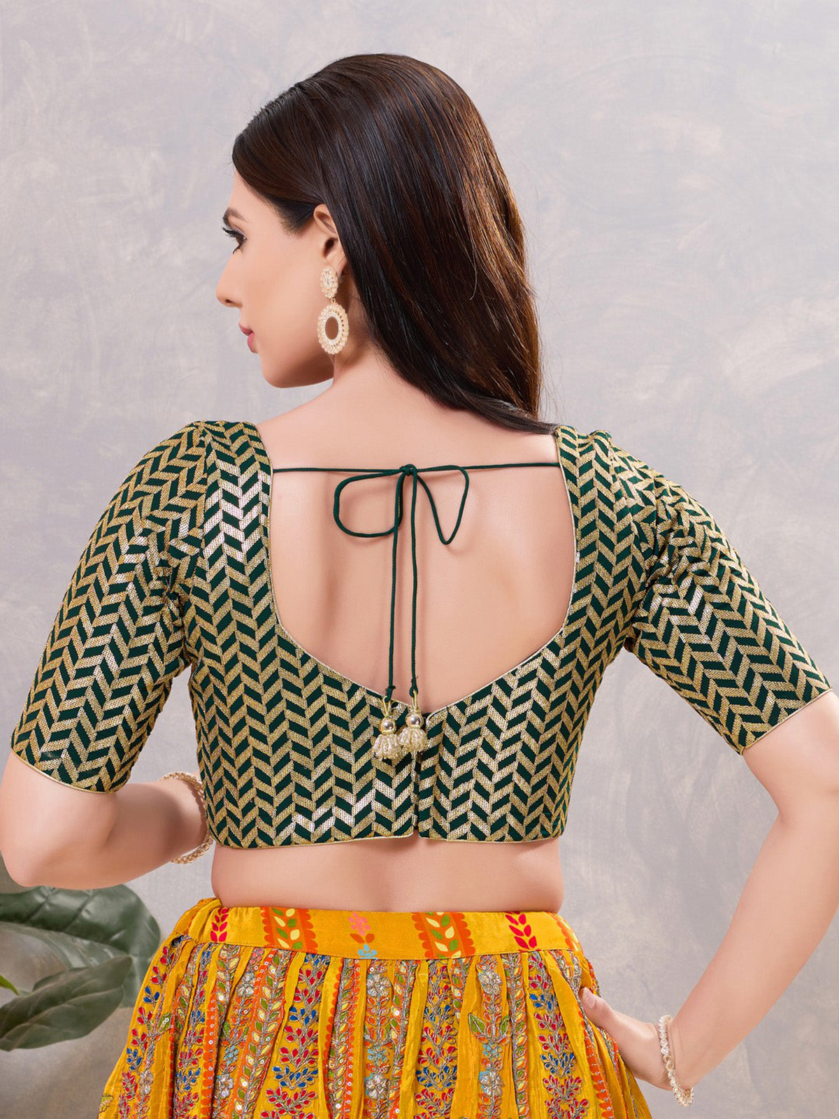 Bottle green silk sweetheart neck blouse