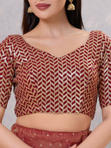 Maroon silk sequin work and sweetheart neck blouse