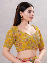 Mustard yellow silk embroidered work blouse
