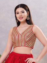 Dark red sequin V neck sleeveless blouse