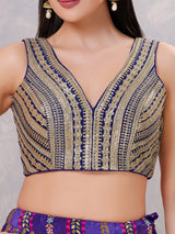 Navy blue sequin V neck designer blouse