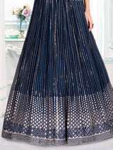 Rama blue georgette embroidered jacket style lehenga choli