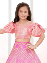 Pink cotton silk designer sequin pearl lehenga choli