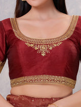 Dark maroon silk embroidery and sequin work blouse