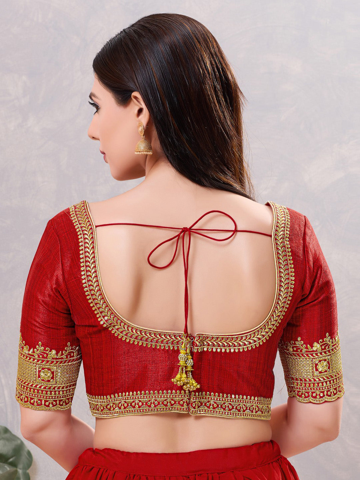 Dark red silk embroidered and sequin work blouse