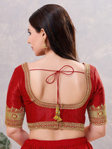 Dark red silk embroidered and sequin work blouse
