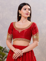 Dark red silk embroidered and sequin work blouse