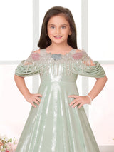 Pista green designer floor length embellished girls gown
