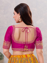 Purple silk embroidered work round neck blouse