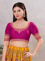 Purple silk embroidered work round neck blouse