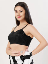 Black polyester sweetheart neck sleeveless blouse