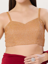 Copper gold polyester sleeveless back open blouse