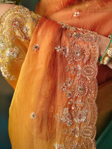 Multicolor shaded chinon silk saree for wedding