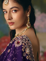 Purple chinon silk saree with heavy work blouse