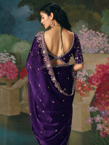 Purple chinon silk saree with heavy work blouse