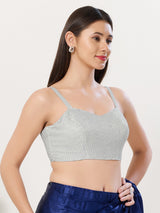 Silver polyester sleeveless sweetheart blouse