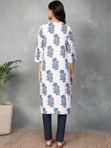 White floral printed linen cotton casual kurti