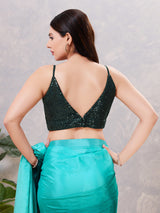 Bottle green sequin V neck blouse