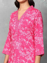 Rani pink floral printed silk casual kurti