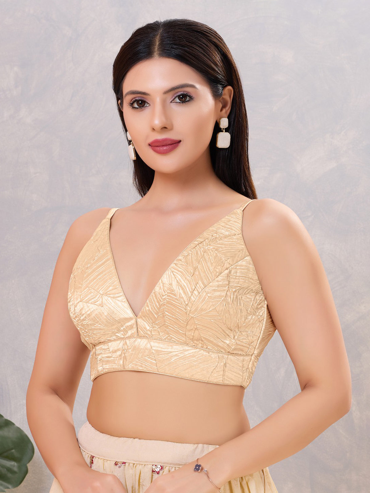 Light gold satin blend sequin work blouse