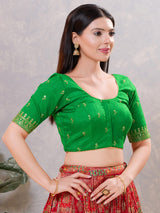 Green silk resham and sequin work front open blouse