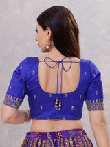 Royal blue silk resham and sequin work blouse