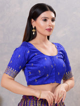Royal blue silk resham and sequin work blouse